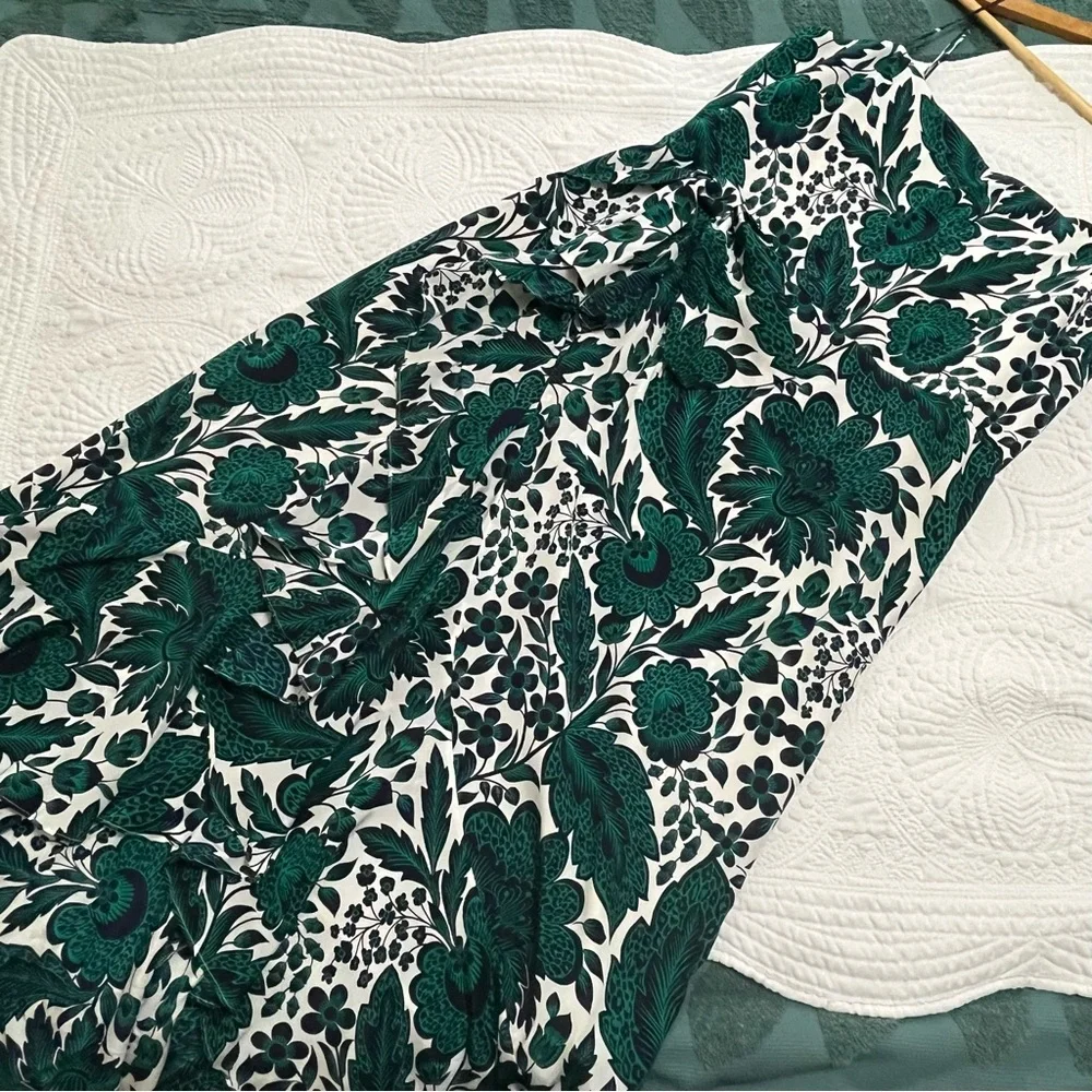 J CREW 100% Silk Hi Low Maxi Dress Tropical Floral Green White Bow Size 20 - Picture 8 of 15